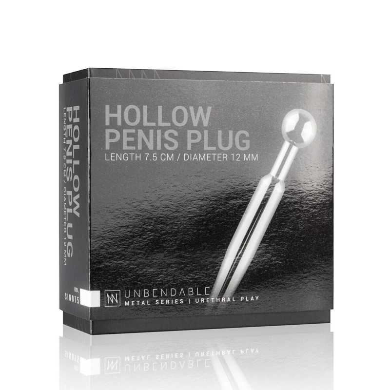 Уретральний стимулятор Sinner Gear Unbendable Hollow Plug 7.5см х 12мм - загальний вигляд, демонстрація розмірів