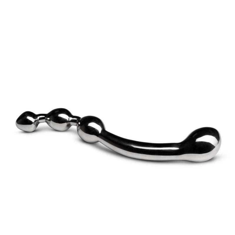 Анально-вагінальний стимулятор Sinner Gear Unbendable Multi-Stim Pleasure Wand Метал, вигляд збоку з детальним описом форми