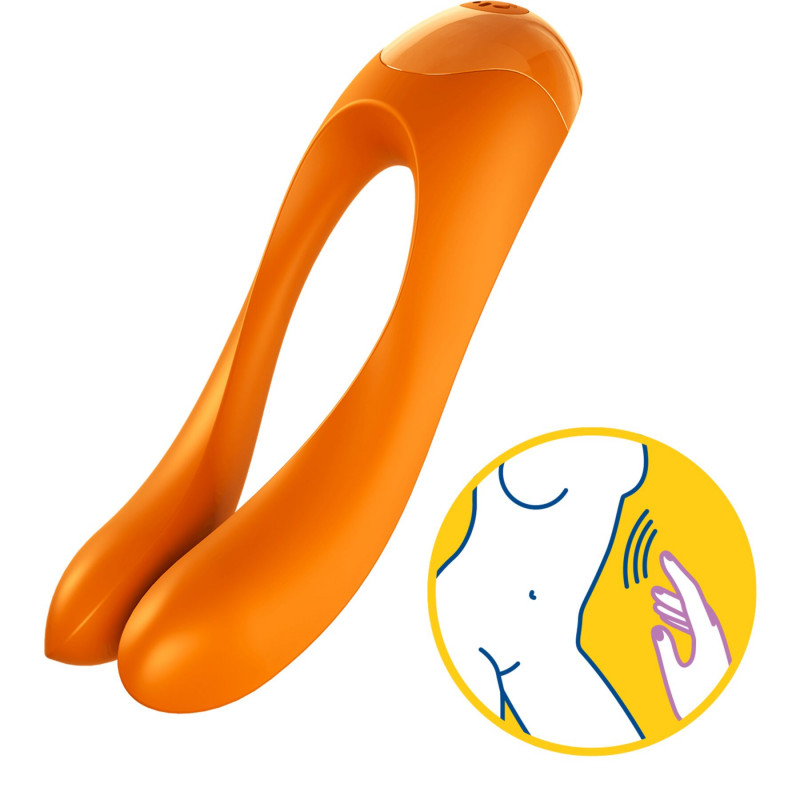 Детальний вигляд вібратора Satisfyer Candy Cane Orange, акцент на кнопках керування та дизайні.