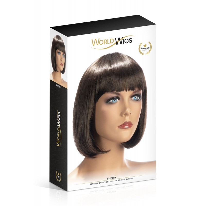 Вигляд перуки World Wigs SOPHIE SHORT CHESTNUT збоку, демонструє її природну форму та довжину, підкреслюючи елегантність каштанового відтінку.