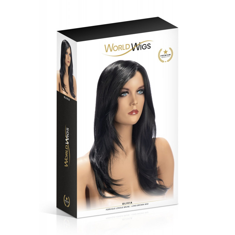 Перука World Wigs OLIVIA LONG BROWN - вигляд збоку, демонструє повну довжину та текстуру волосся