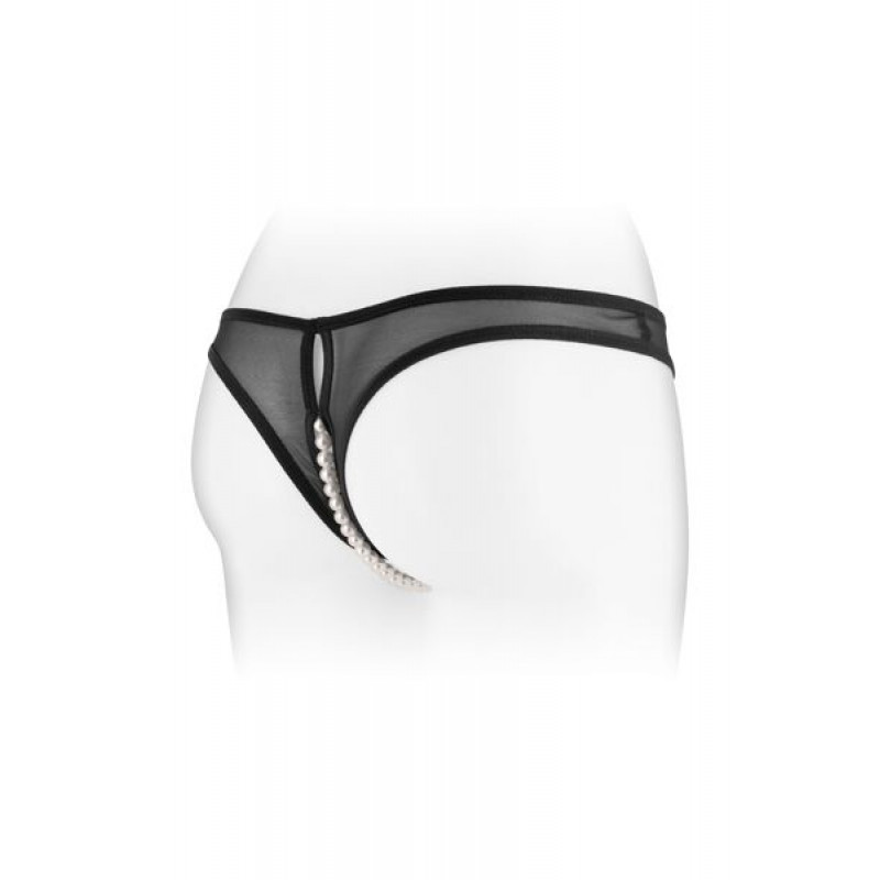 Трусики Fashion Secret Sophie Black вид збоку, демонструють текстуру тканини та перли