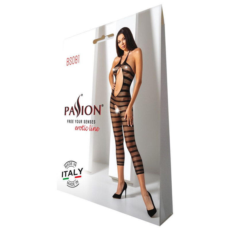 Детальний вигляд спини бодістокінга Passion BS081 black, спокусливий виріз