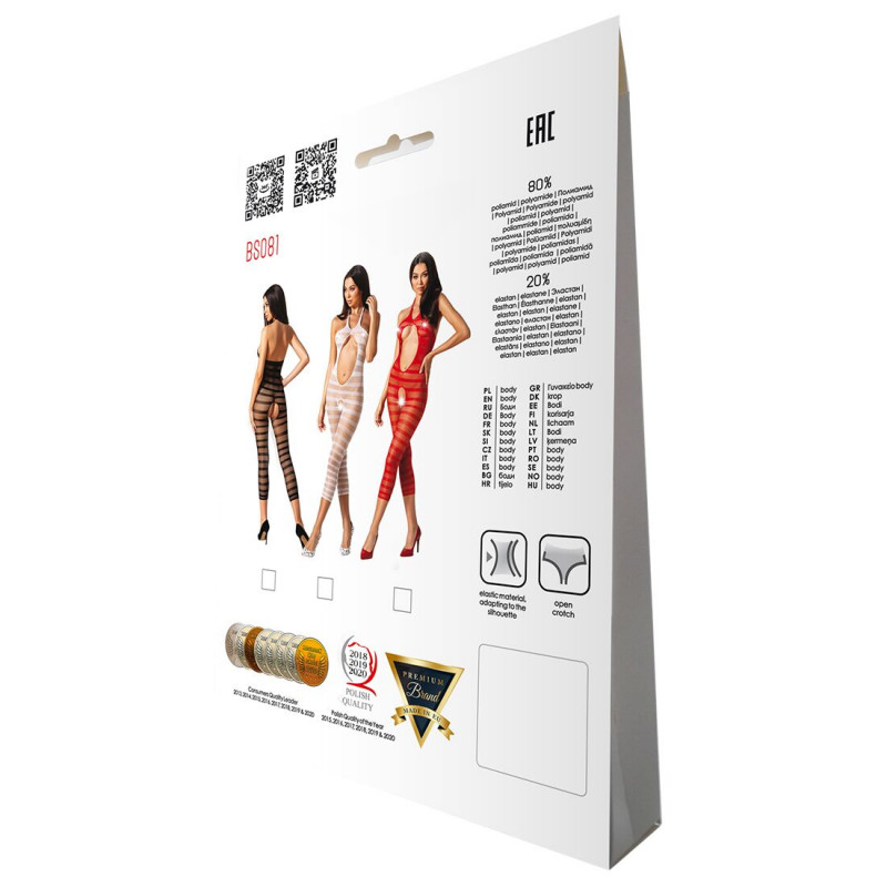 Модель демонструє сітчастий бодістокінг Passion BS081 white – як він виглядає в реальності