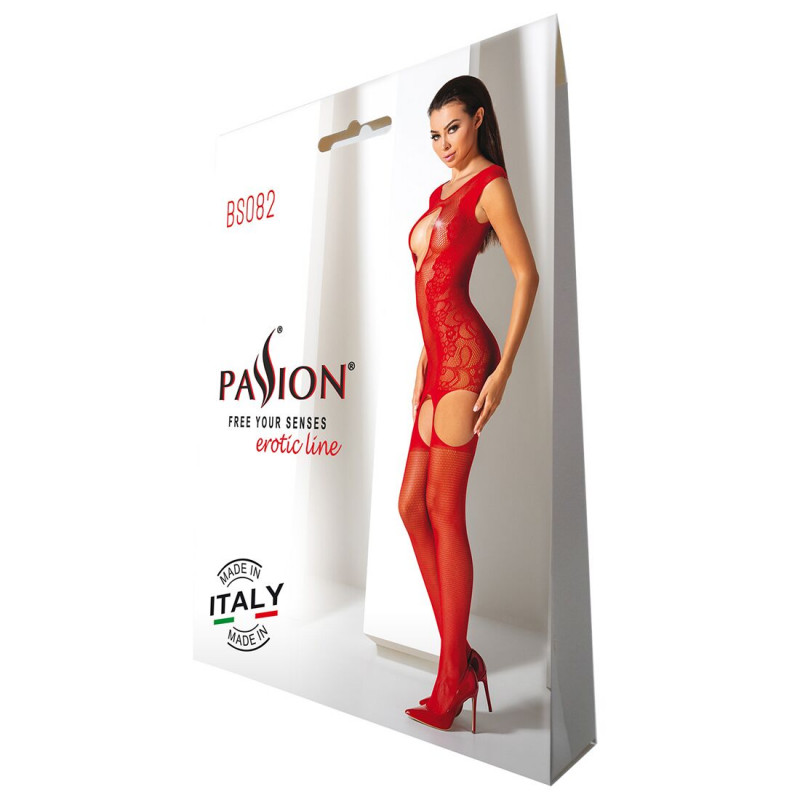 Червоний бодістокінг Passion BS082 з панчохами – деталі дизайну