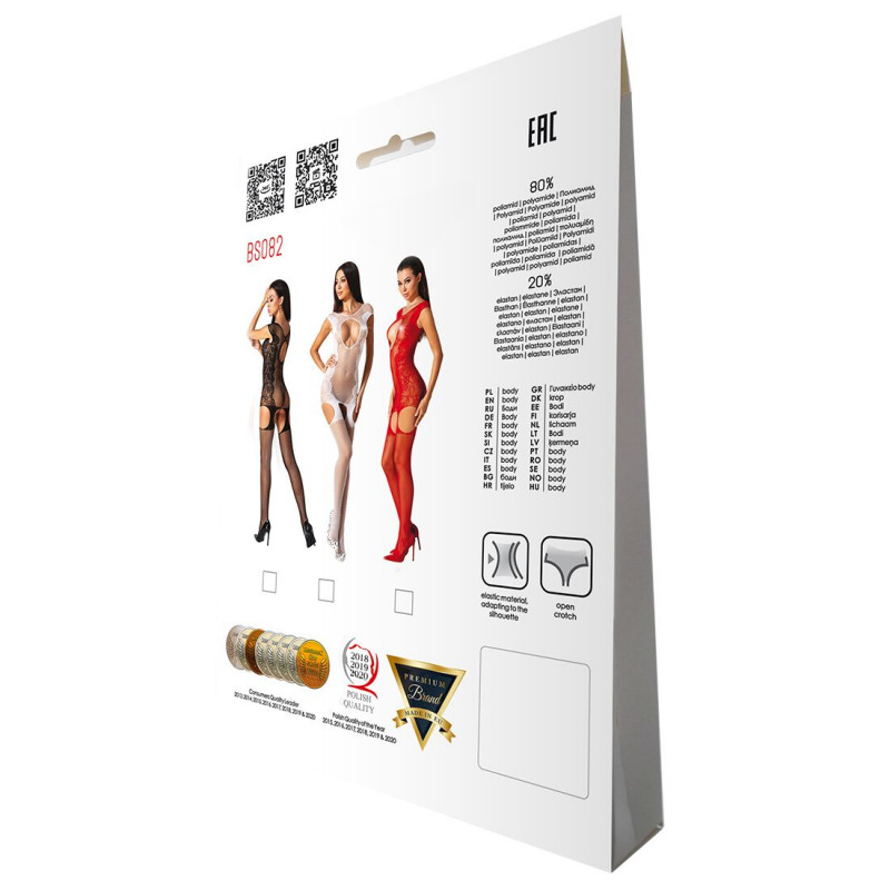 Ажурний бодістокінг Passion BS082 white - загальний вигляд з акцентом на панчохи