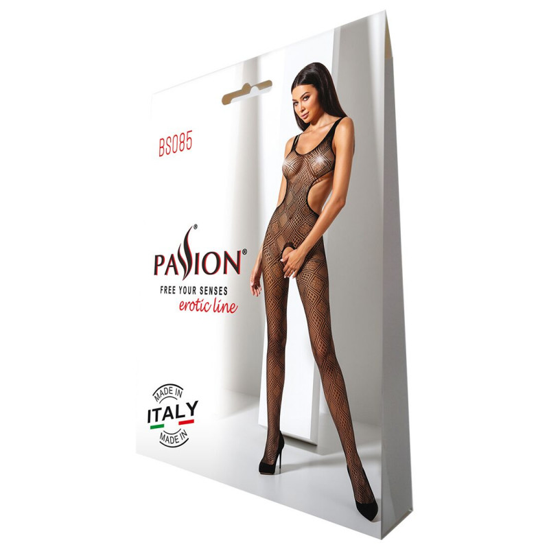 Еротичний бодістокінг Passion BS085 black - комплект, сам бодістокінг