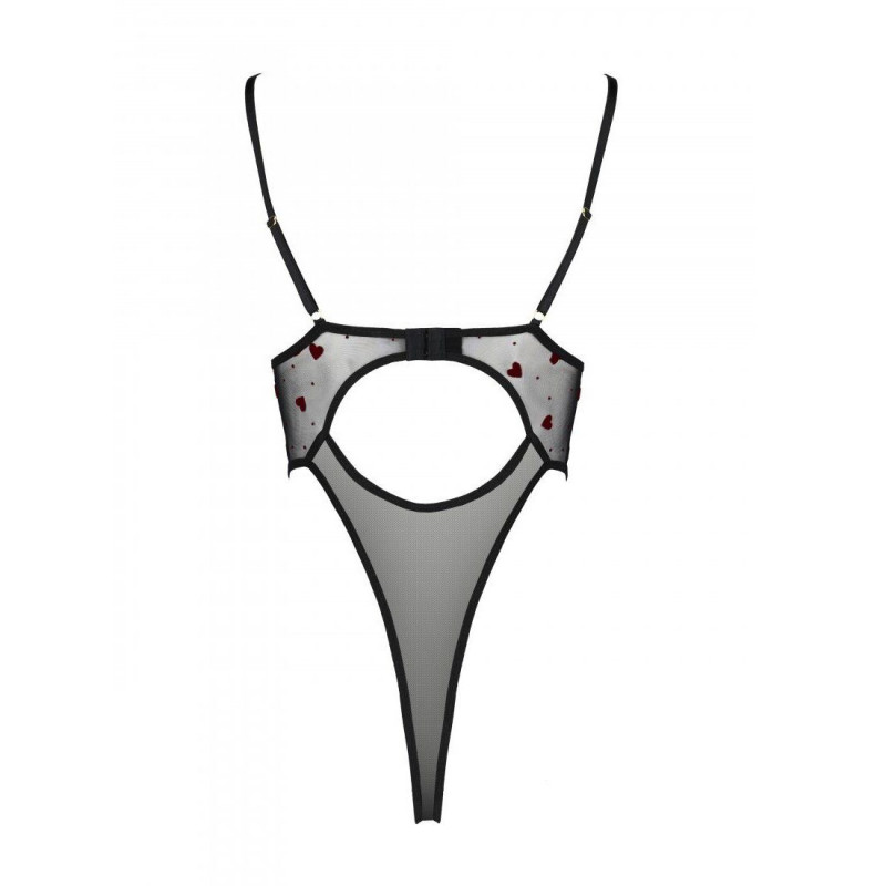 Модель демонструє чорний еротичний боді Passion LOVELIA BODY S/M, розмір S/M