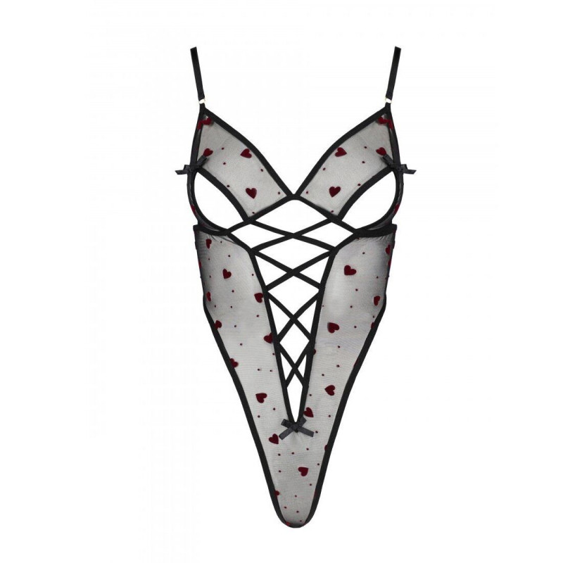 Еротичний боді Passion LOVELIA BODY XXL/XXXL чорний, акцент на мереживних вставках та деталях