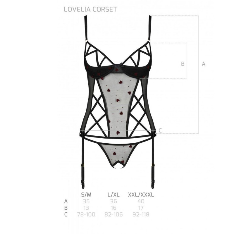 Загальний вигляд чорного корсета Passion LOVELIA CORSET L/XL, який надає образу сексуальності
