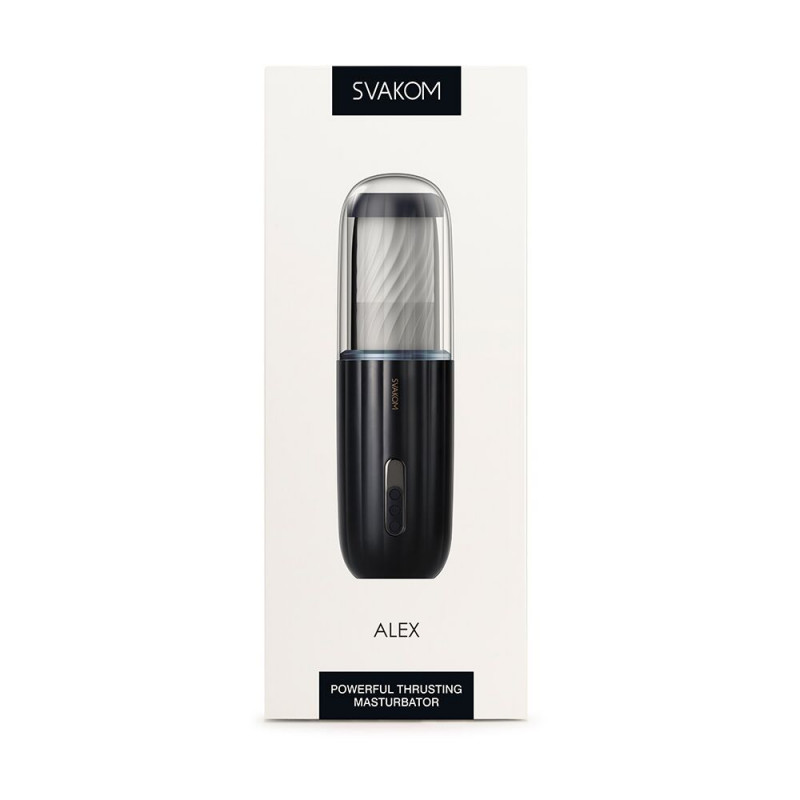 Автоматичний мастурбатор Svakom Alex Dark Blue: вигляд з іншого ракурсу, елементи дизайну, синій відтінок