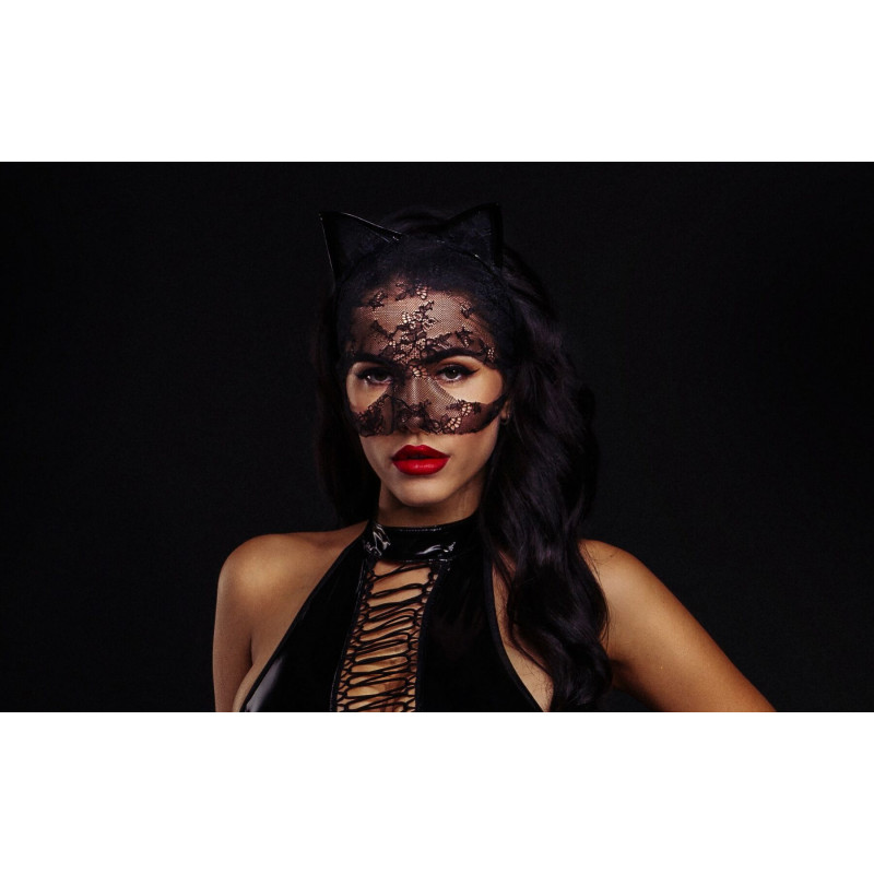 Детальний вигляд мереживної маски Кішка D&A, вишуканий візерунок