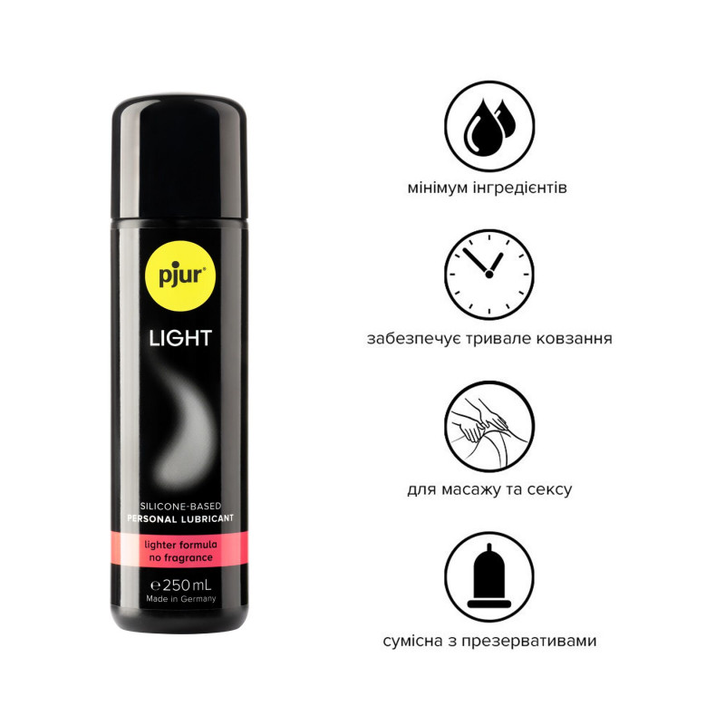 Силіконова змазка Pjur Light 250 мл, вид збоку, демонстрація текстури