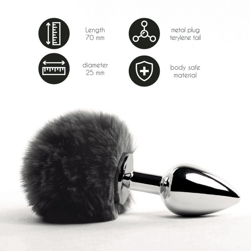 Анальна пробка FeelzToys Bunny Tails Black, вид збоку, деталізація вигину та основи