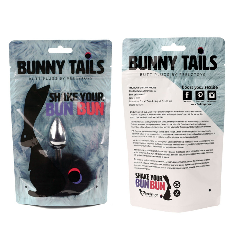 Пухнастий чорний хвостик анальної пробки FeelzToys Bunny Tails Black, крупний план текстури