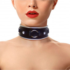 Ошийник Art of Sex Collar Ring з натуральної шкіри зі стразами та кільцем — Keks-Hub