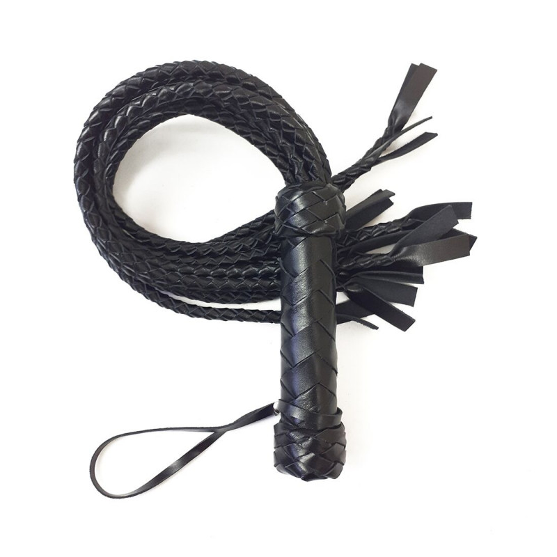 Флогер Art of Sex Кішка 9 плетених хвостів 50 см чорний, крупний план