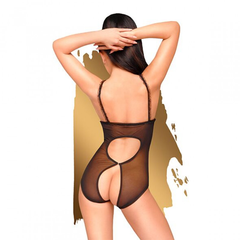 Боді Penthouse з відкритими грудьми та спиною Turned On Black S/M - вигляд збоку, акцент на вирізах, детальний крій