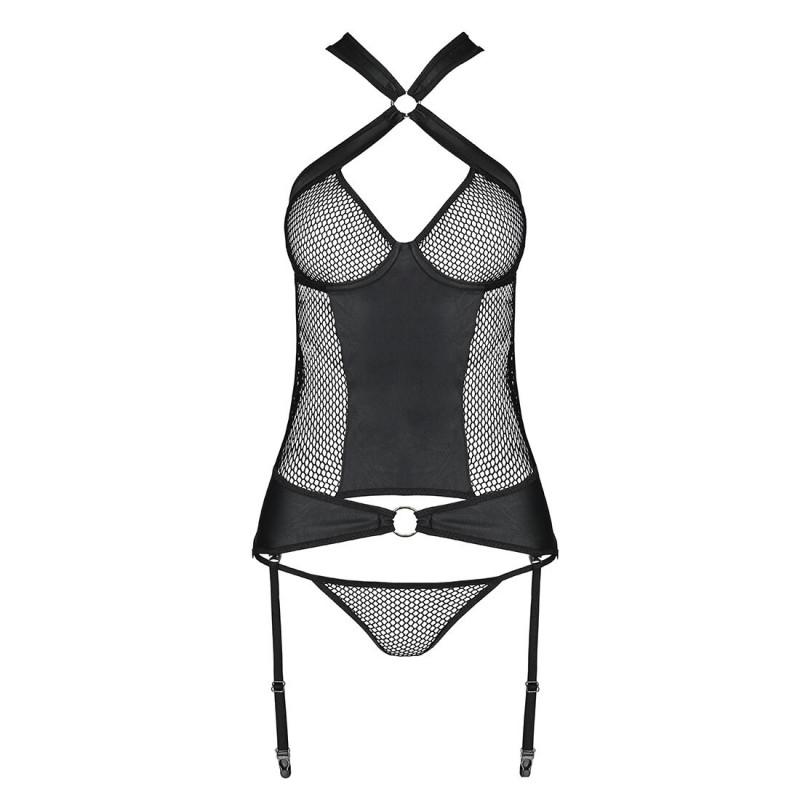 Комплект Passion AMANDA CORSET S/M, чорний: корсет, підв'язки, трусики