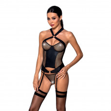 Комплект Passion AMANDA CORSET S/M, black: корсет, халтер, подвязки, трусики — Keks-Hub