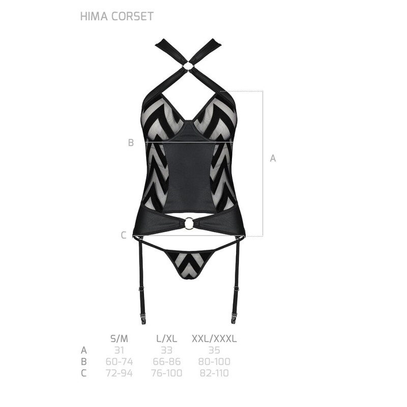 Комплект Passion HIMA CORSET S/M black: повний образ з корсетом, підв'язками та трусиками