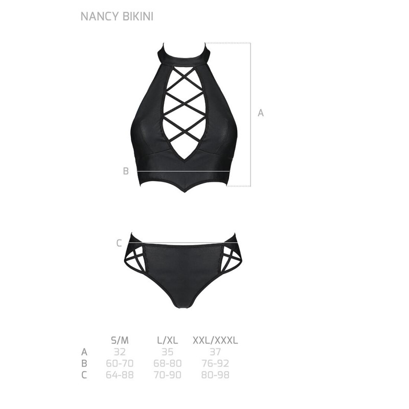 Задня частина трусиків комплекту Passion NANCY BIKINI XXL/XXXL, чорний, з еко-шкіри