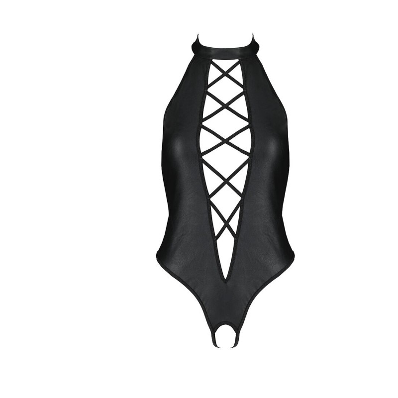 Текстура еко-шкіри чорного боді Passion NANCY BODY XXL/XXXL