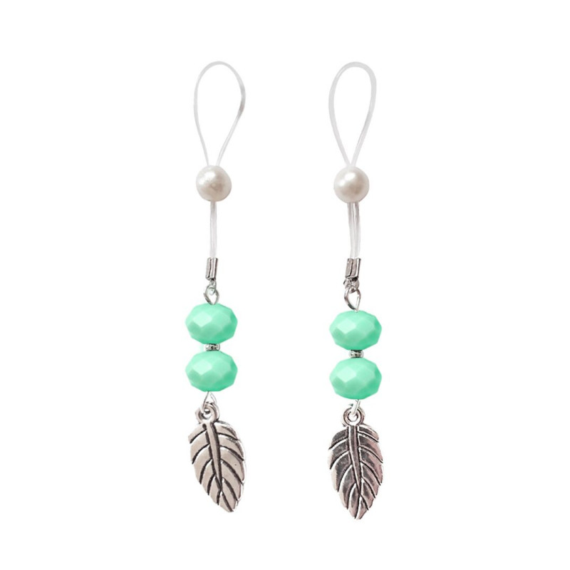 Прикраси для сосків Art of Sex Leaf м'ятні з намистинами - вигляд збоку