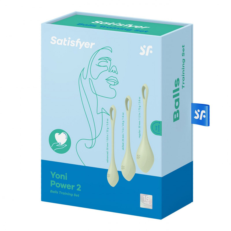 Набір йоні-намистин Satisfyer Yoni Power 2 Light Green: різні діаметри намистин 2, 2.5, 3 см для поступового прогресу