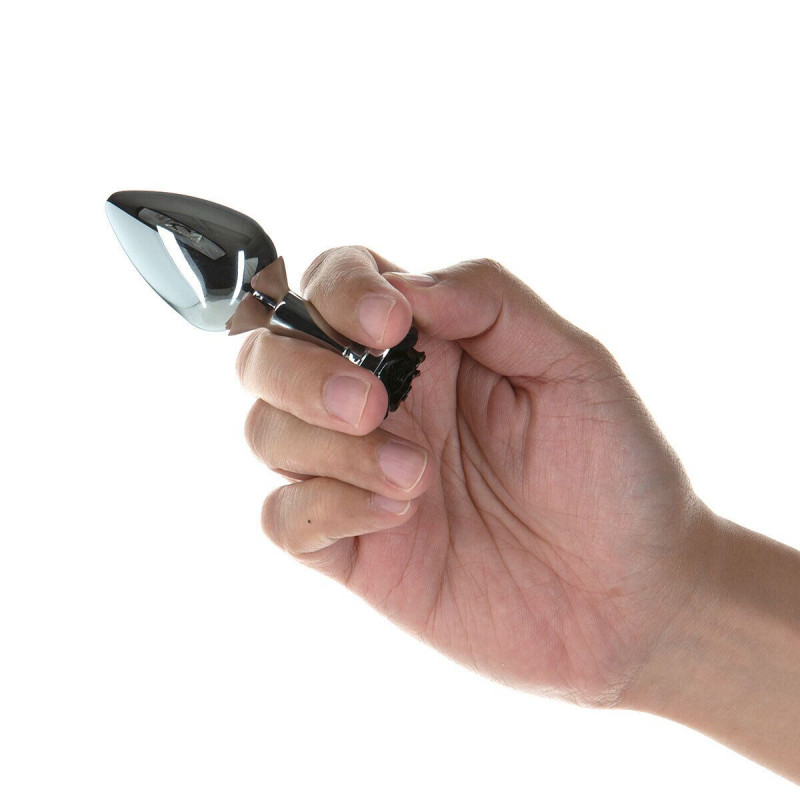 Розкішна металева анальна пробка Lux Active Rose Чорна з елементом у вигляді троянди