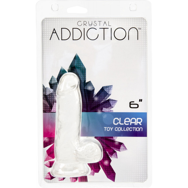 Упаковка прозорого фалоімітатора ADDICTION Clear Dildo with Balls 6 дюймів