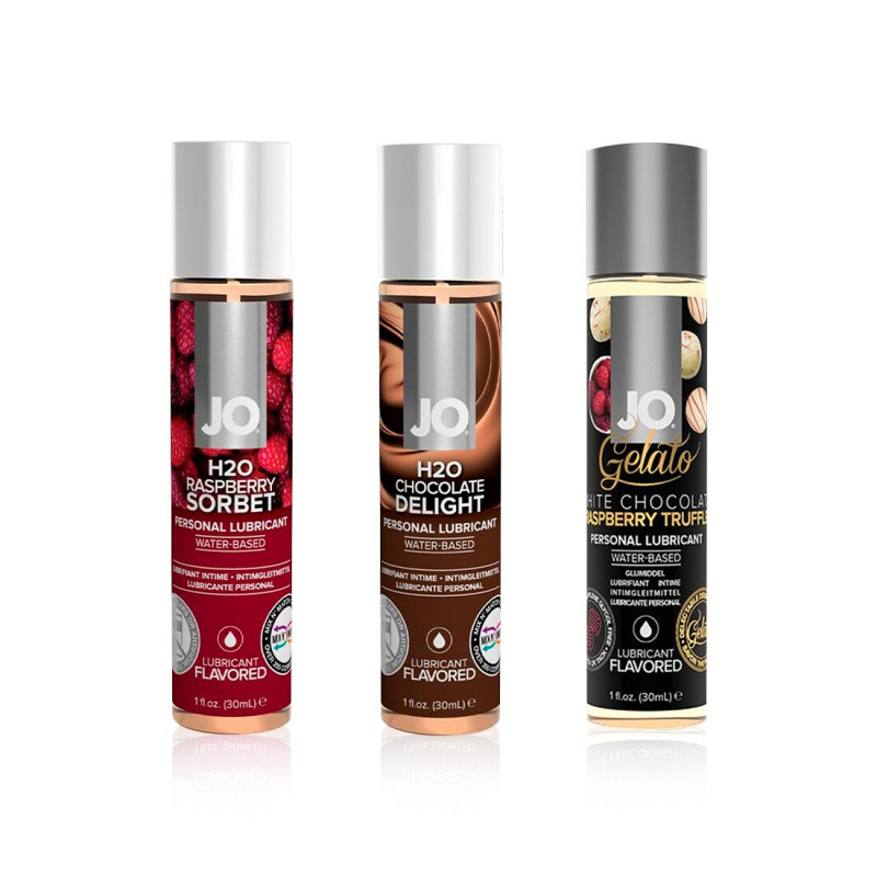 Детальний вигляд смакових змазок System JO з набору 'Малиновий рай'