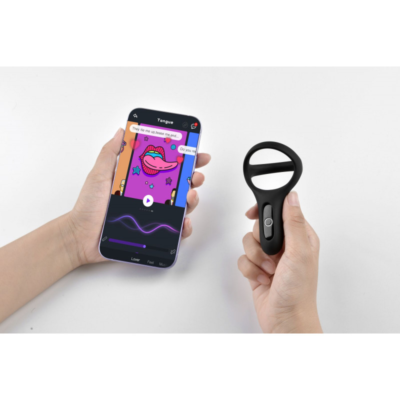 Подвійне ерекційне кільце Fun Town Rise Black, демонстрація на тілі, вид зблизька