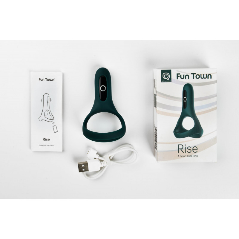 Подвійне ерекційне кільце Fun Town Rise бірюзове, демонстрація функції керування зі смартфона