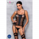Сітчастий корсет Passion MALWIA CORSET S/M, чорний, текстура екошкіри