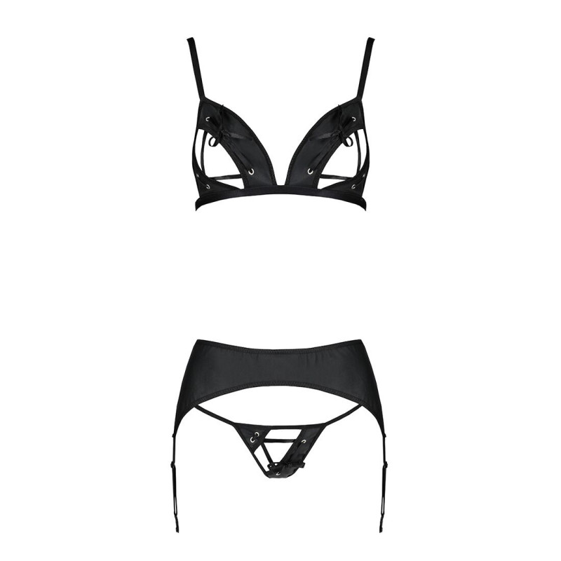 Комплект Passion MILEY SET S/M, black: вид збоку, що підкреслює форму бюстгальтера та трусиків