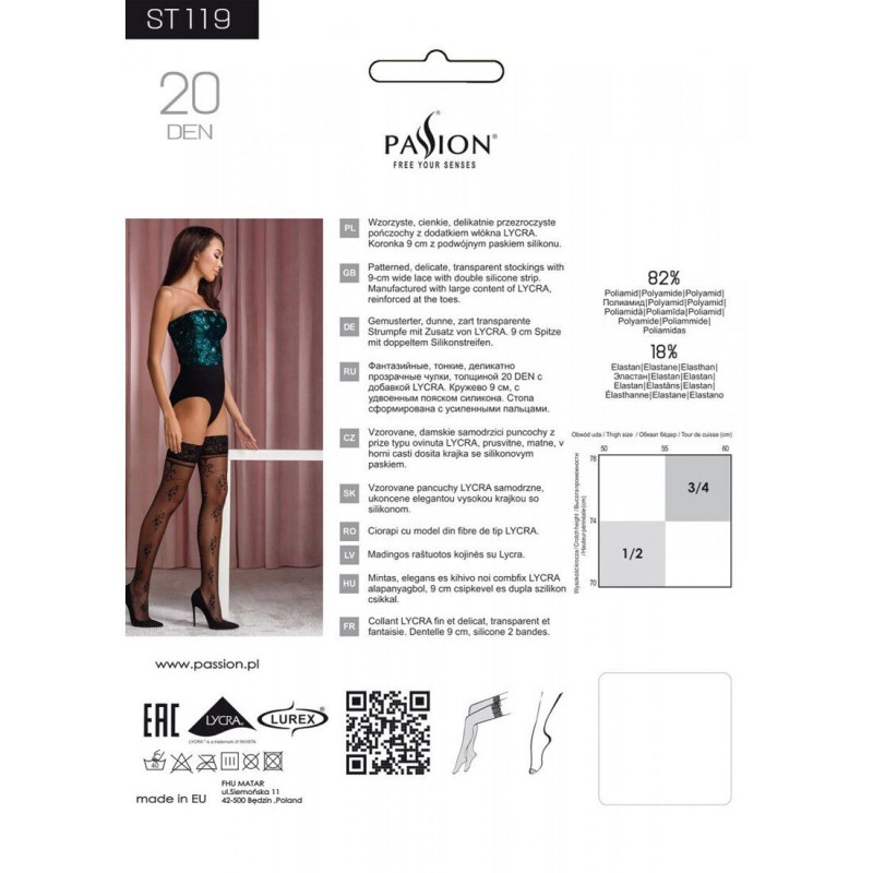 Панчохи Passion ST119 3/4 black, текстура тканини та гладкий блиск