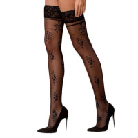 Чулки Passion ST119 5 black, ажурные, с силиконом и люрексом