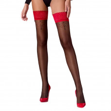 Панчохи Passion ST120 3/4 black-red, ажурна силіконова резинка, декор, люрекс — Keks-Hub
