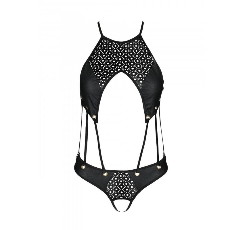 Текстура екошкіри чорного боді Passion Tamaris Body L/XL, вишукані деталі