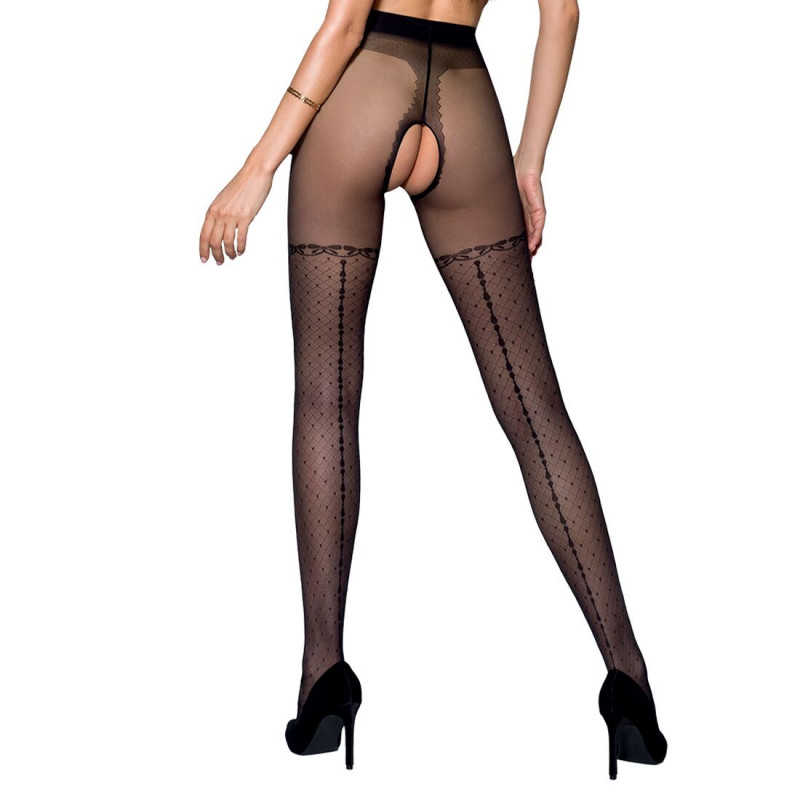 Колготки Passion TIOPEN 014 3/4 (20 den) імітація панчіх з відкритим доступом, чорні - вид збоку, що демонструє крій