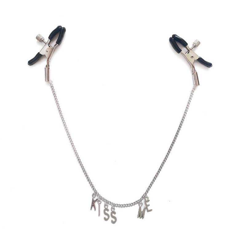 Затискачі для сосків Art of Sex Kiss Me, вид збоку, з витонченим ланцюжком та м'якими накладками