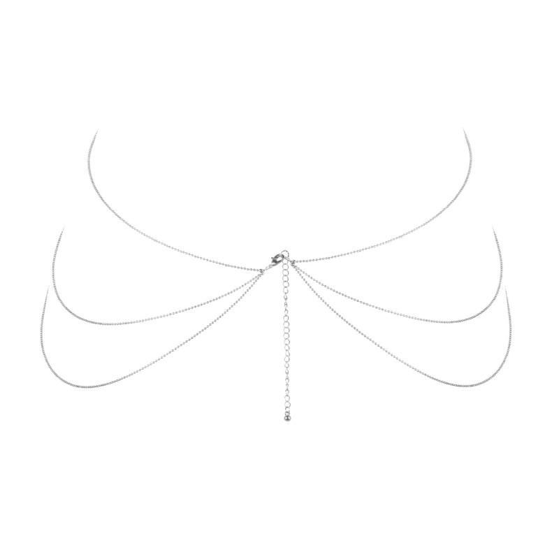 Вигляд збоку: сріблястий ланцюжок для тіла Bijoux Indiscrets Magnifique 8 Body Chain з деталями