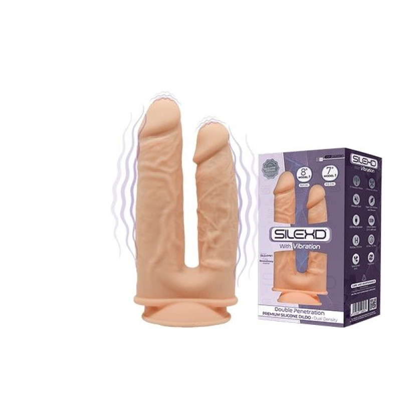 Фалоімітатор подвійний SilexD Double Gusto Flesh Motor (8 & 7) у двошаровому дизайні, вигляд збоку