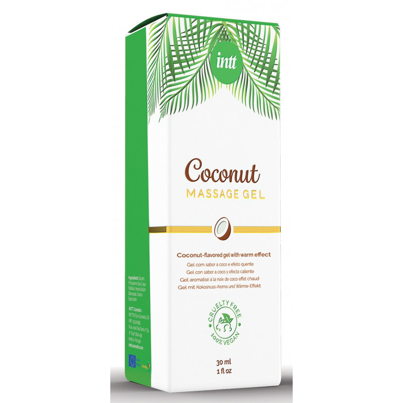 Упаковка масажного гелю Intt Coconut Vegan (30 мл) в стильному дизайні