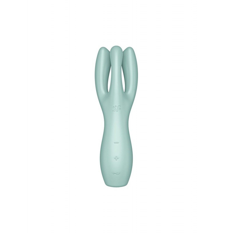 Satisfyer Threesome 3 Mint, вид збоку, що демонструє вигнуту форму та три гнучкі пальчики