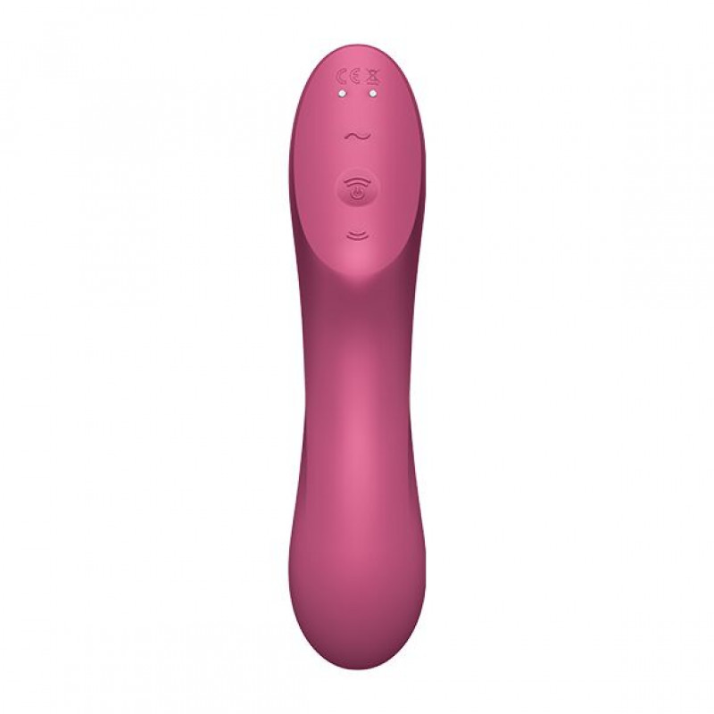 Детальний вигляд червоного вакуумного стимулятора Satisfyer Curvy Trinity 3, акцент на текстурі