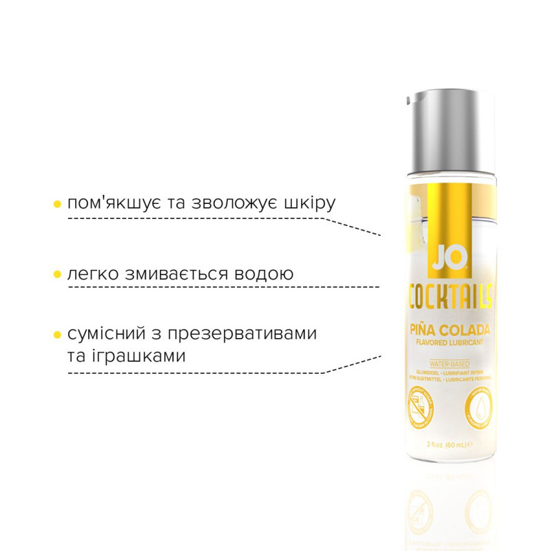 JO Cocktails Pina Colada лубрикант, вигляд збоку на пляшечку