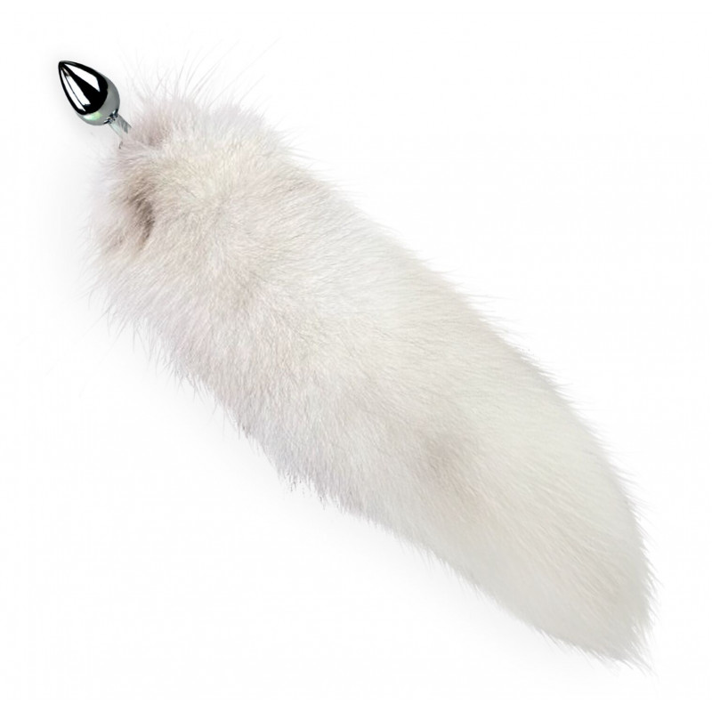 Анальна пробка Art of Sex size M White fox - демонстрація хвоста з натурального білого хутра