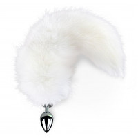 Анальная пробка Art of Sex металлическая с хвостом из натурального меха White fox M